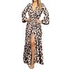 Women's Fashion V-neck Long-Sleeved Print Oversized Strappy Long Dresses