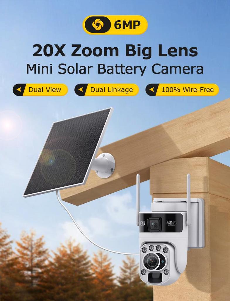 Cross-border UBOX-20X Dual Lens Solar Camera with 6MP Zoom, Remote HD, and Low Power Monitoring