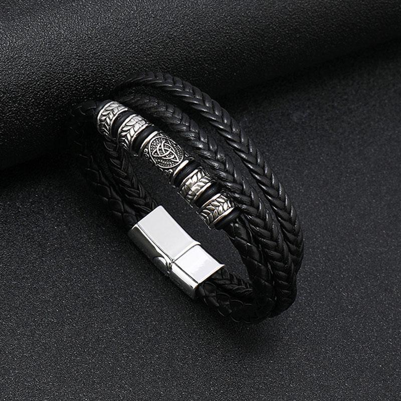 Hiphop Rock Leather Braided Bracelet for Men Multi-layer Leather Wrap Vintage Viking Bracelet Mens Punk  Wristband
