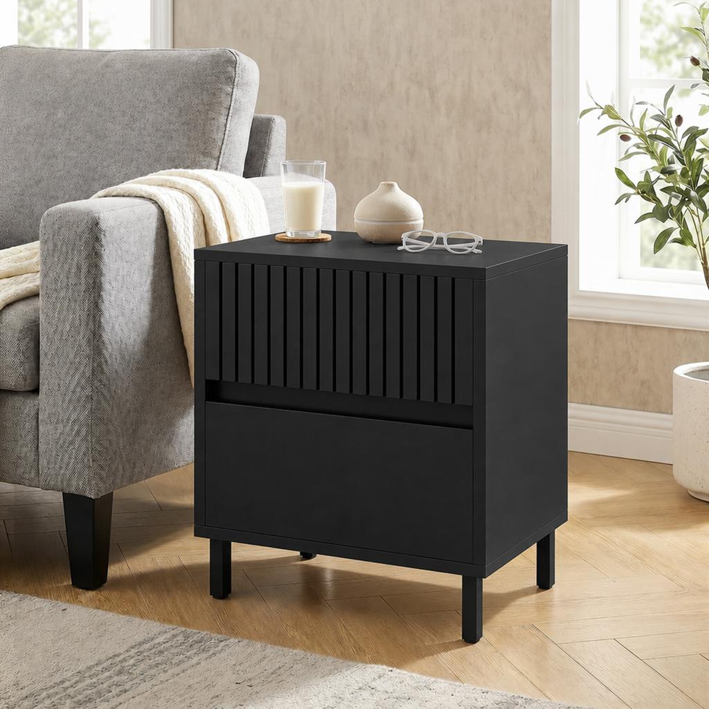 Bedside Cabinet Bedside Table With 2 Drawers Storage And Steel Legs For Bedroom Living Room Black