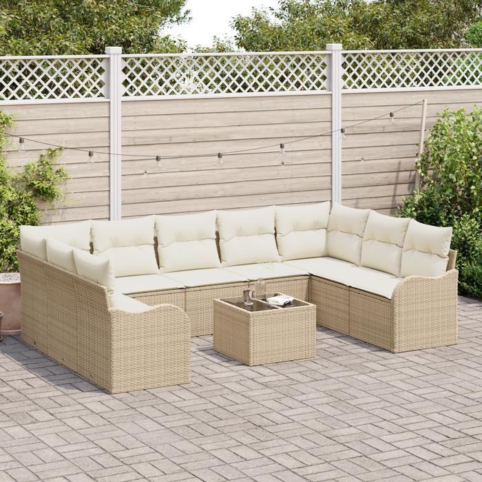 Ensemble de canapé de jardin de 10 pièces avec coussins en poly rattan marron, Canapé de jardin deux places avec coussins 3345871