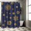 Luxurious Golden Snowflake Printed Blue Shower Curtain Home Decor Waterproof Privacy Shield 72X84in (183x213cm)