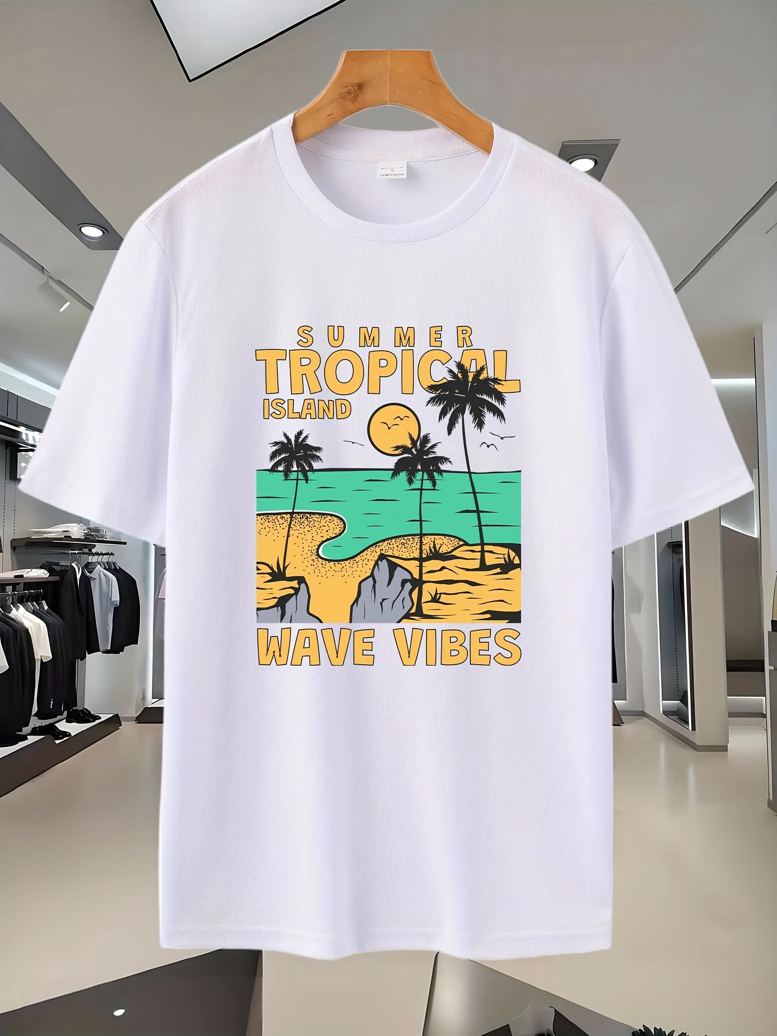 Summer Tropical Island Graphic T-shirt - Breathable Mesh L