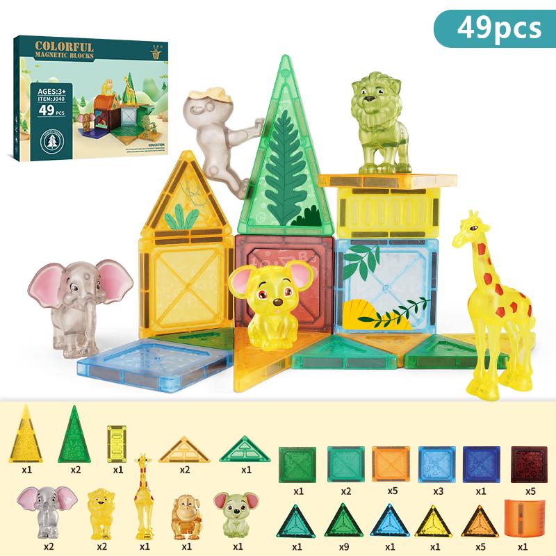 Children's Toy Forest Dinosaur Animal Magnetic Blocks Starter Set Classroom Essentials, Children's Magnetic Building Blocks Magn