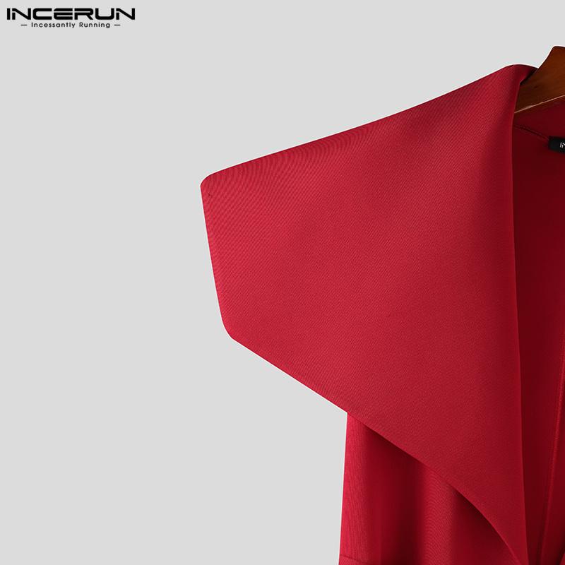 INCERUN Men Big Lapel Neck Long Sleeve Belt Waist Cospaly Open Front Long Tunic Coats