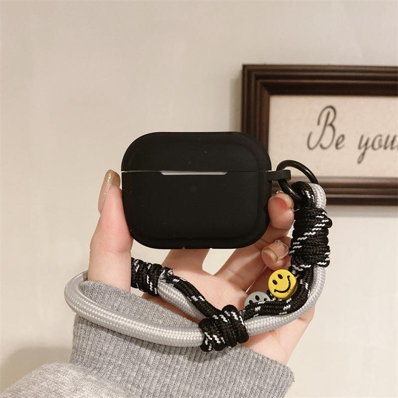 ins solid color smiley face hand rope for AirPods 1 generation protective cover second generation 1 generation pro1 apple bluetooth headset case