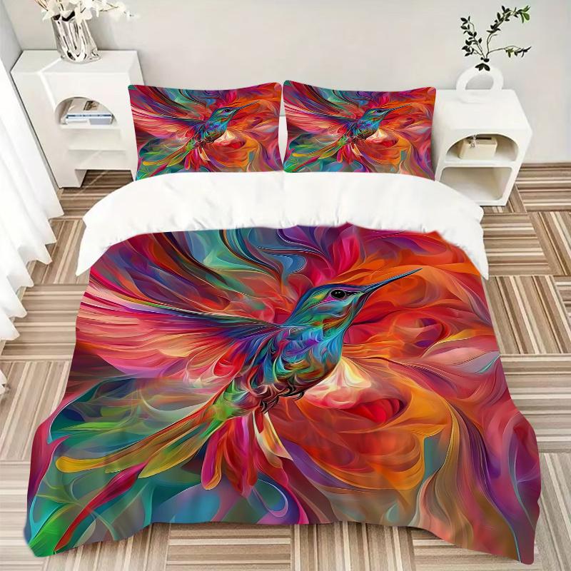 3pcs Whirling Colors Hummingbird's Dance Printed Quilt Set - Soft and Comfortable Quilt Cover for Bedroom, Guest Room and Dormitory