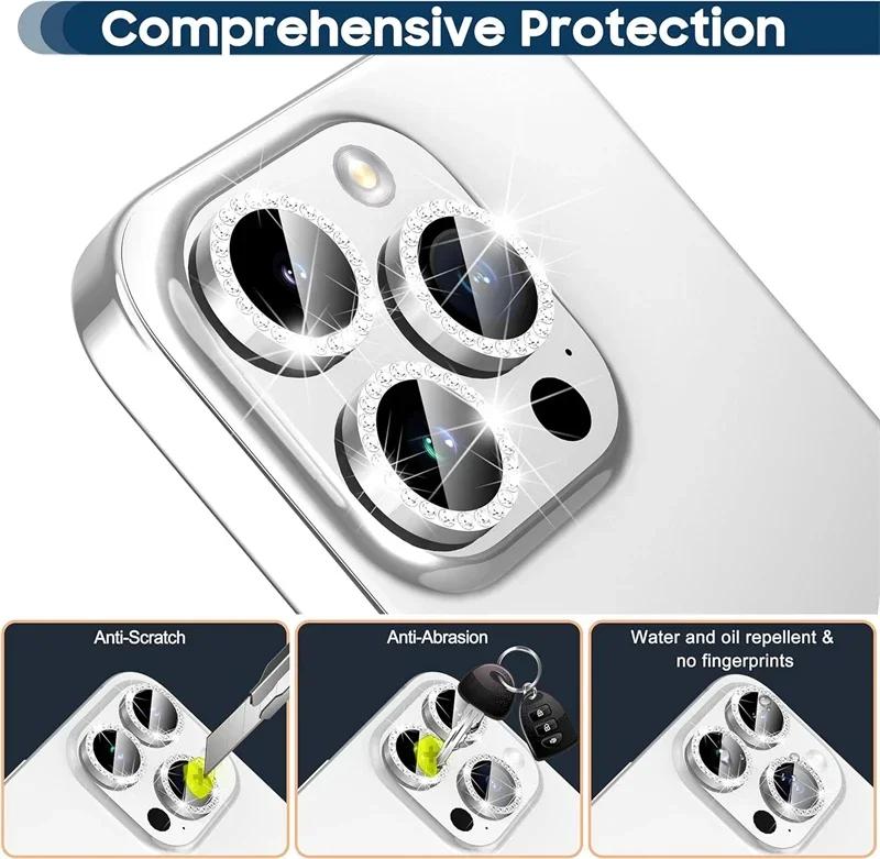 Bling Diamond Glass Camera Lens Protector Case for IPhone 14 15 13 16 Pro Max Plus 12 Mini IPones 16Pro IPhone16 Bumper Cover
