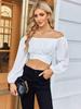 Damen schulterfrei gerafft gebundenes Crop-Top Laternenärmel Boho Sommerbluse
