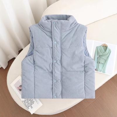 Corduroy Down Cotton Vest Women's Autumn and Winter New Korean Loose Cotton Vest Jacket with Solid Color Vest.
