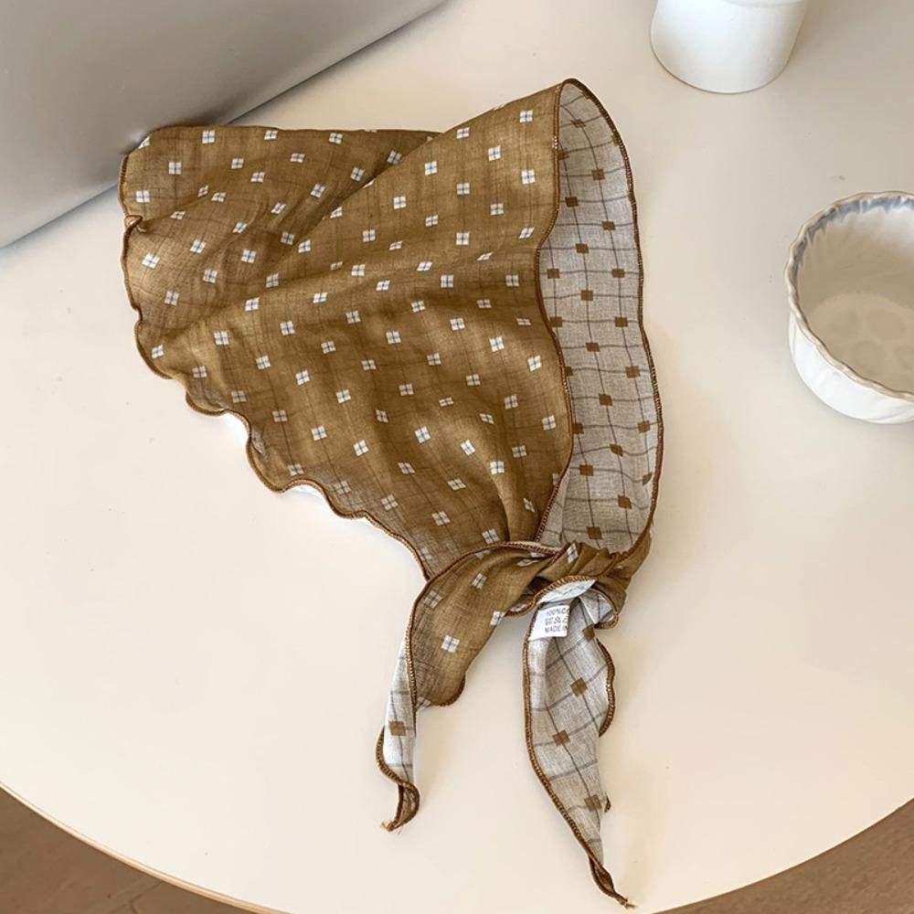 Cotton Pastoral Style Headscarf Turban Triangular Hair Band Sweet Lattice Headscarf  Summer