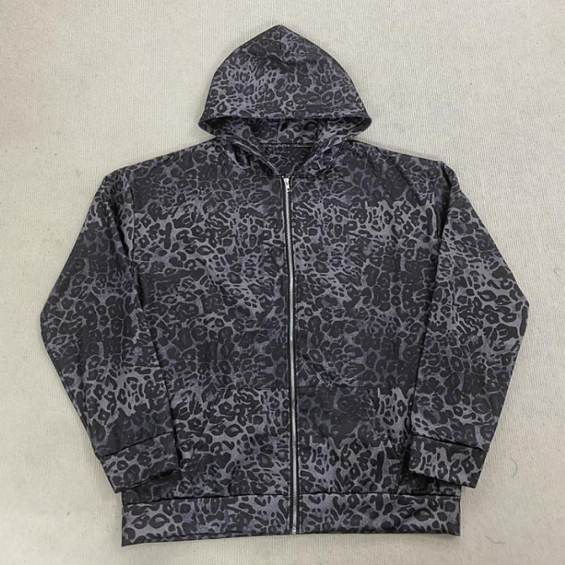 Европейский и американский осенне-зимний ретро свободный модный худи на молнии с принтом XL чёрный