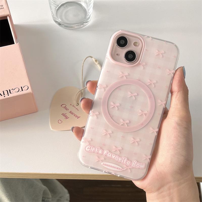 

Niche Pink Bow Magnetic Stand iPhone 17 Pro Max Case for Women iPhone 17 Pro