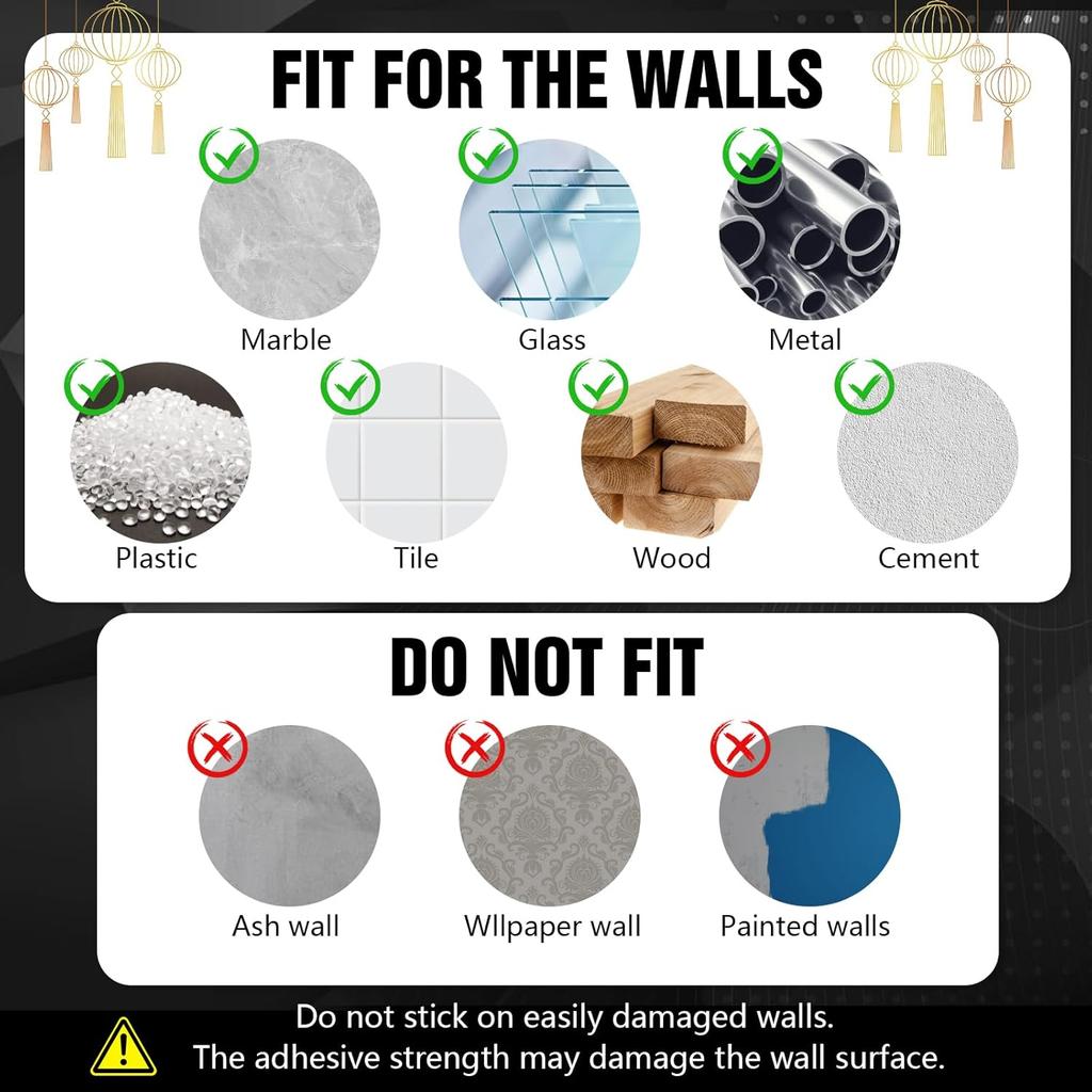 10-Pack Self-Adhesive Ceiling Hooks with 80ft Hanging Line for Paper Lanterns Hanging, Removable Sticky Damage-Free No-Drill Ceiling Wall Hooks for