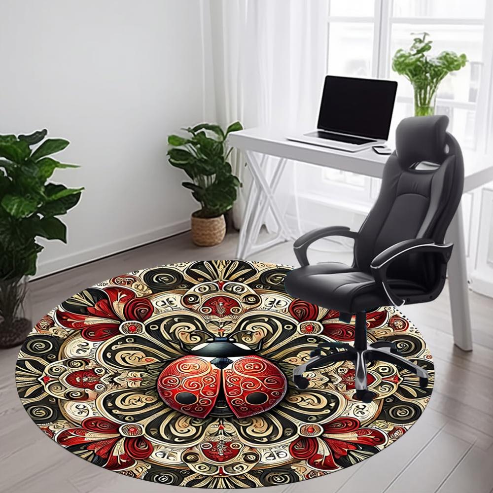 1pc Ladybug Mandala Office Round Area Rug, Under Office Chairs Bedroom Living Room Home Decor, Room Deco, Available In Various Sizes