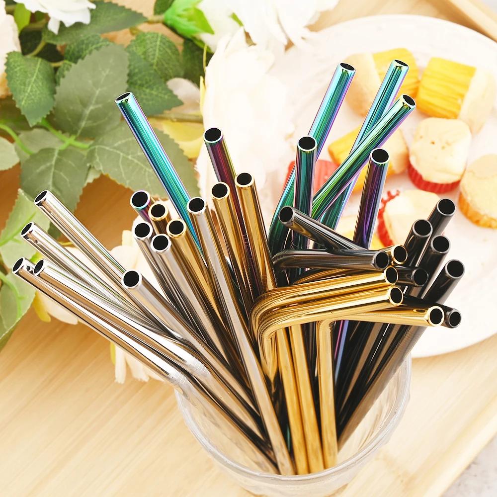 Coloful Reusable Drinking Straw Metal Straws 7Pcs Stainless Steel Straws Set with Brush Bar Cocktail Straw for Glasses Drinkware