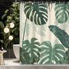 1pc Nordic Tropical Plant Green Leaf Monstera Leaf Shower Curtain, Decorative Print Shower Curtain, Contains 12 Hooks