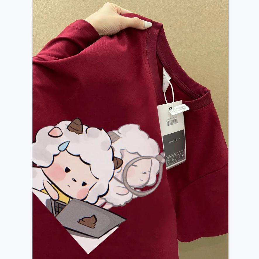 

Женская футболка оверсайз из плотного чистого хлопка с коротким рукавом - Корейский стиль, тренд XL for 116-130 jin