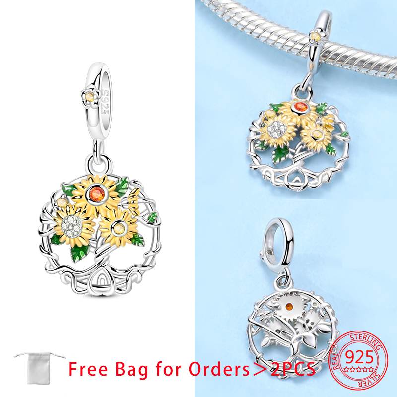 Original Copper Sunflower Charms Gold Flower Beads Fit Bracelet Accessories Women Jewelry Making Fine Jewelry Gift