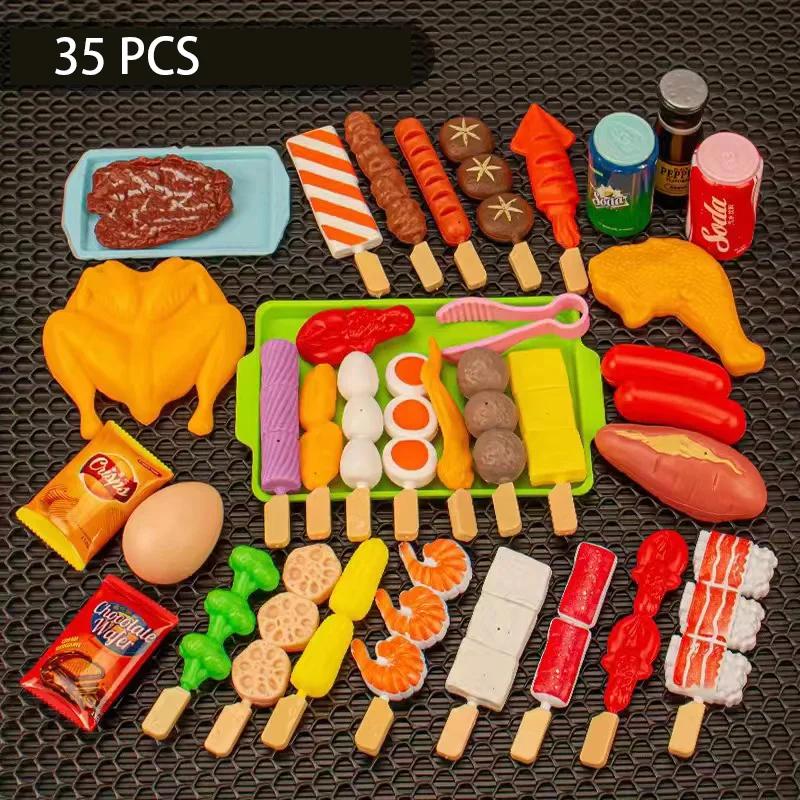 Kids Simulation Barbecue Toy Set BBQ Cooking Pretend Play Kitchen Toys Interactive Grill Play Food Cookware Playset for Children