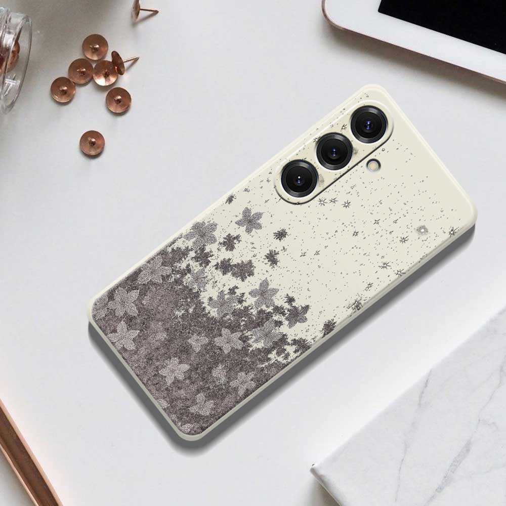 For Samsung Galaxy S25 Case Grey Flowers Pattern Printing Straight Edge TPU Phone Back Cover