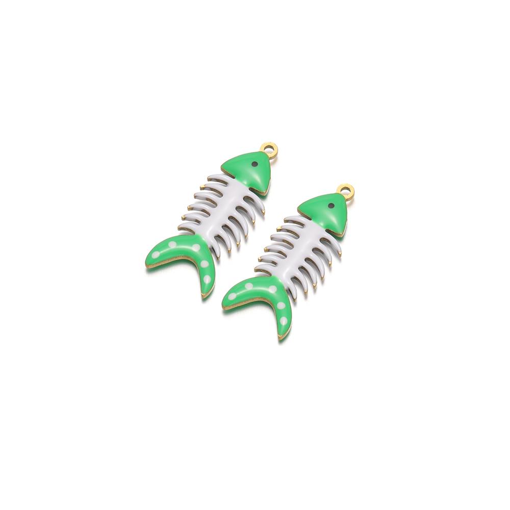 5Pcs Gold Stainless Steel Enamel Fish Bone Charms for DIY Jewelry Women Bracelet Necklace Findings Earrings Pendant Making