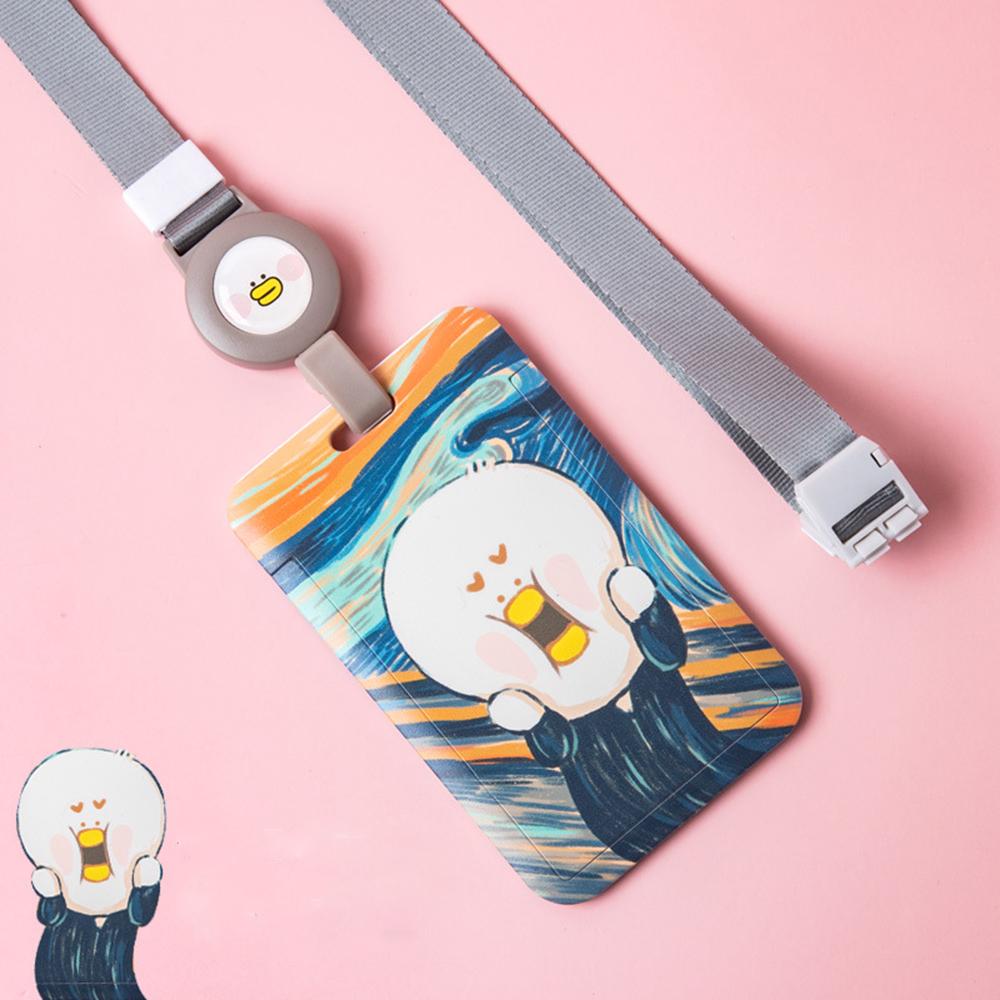 Student Hang Rope Card Holder Oil Painting Card Case Bus Card Protection Cover Pull Badge Holders