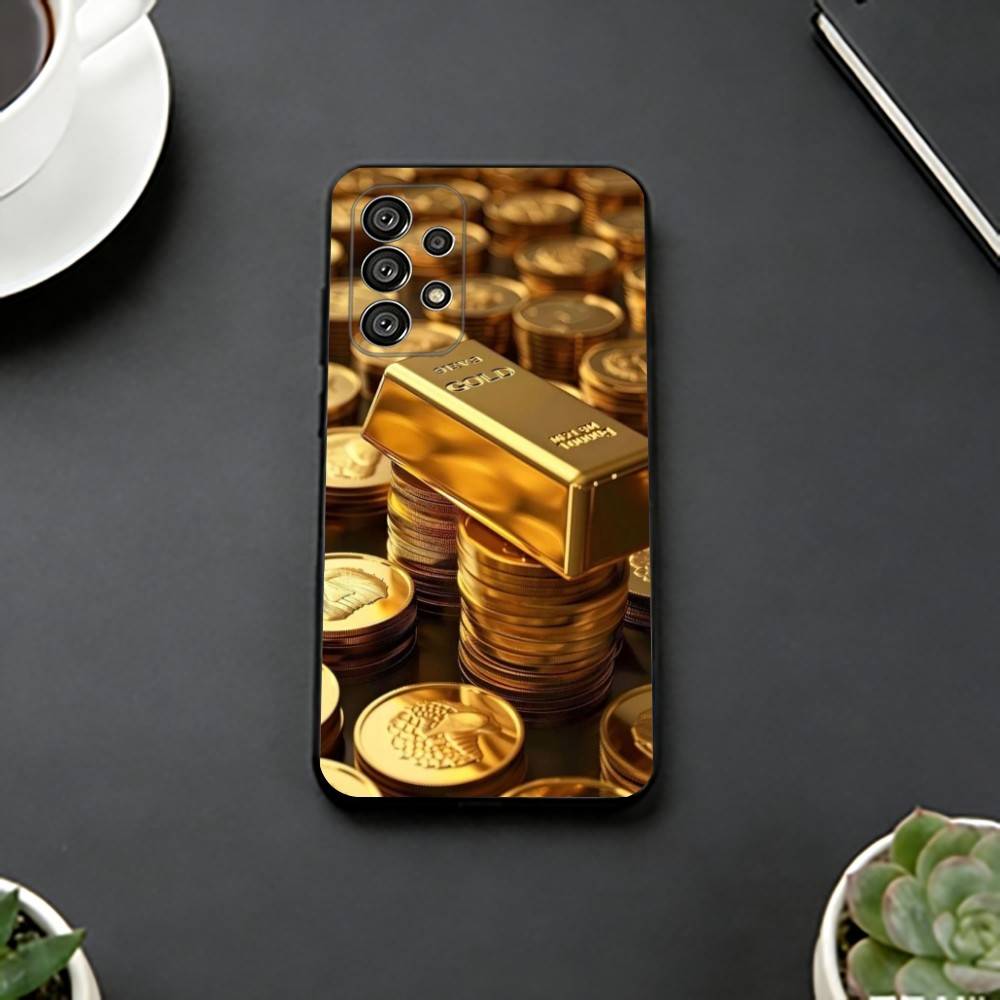 Money Gold A-Art Phone Case For Samsung S25,S24,S21,S22,S23,S30,Ultra,S20,Plus,Fe,Lite,Note,10,Black Cover