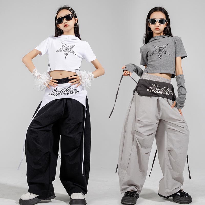 Girls' Jazz Dance Costume Set: Korean Style Cropped Vest & Sweatpants for Performances