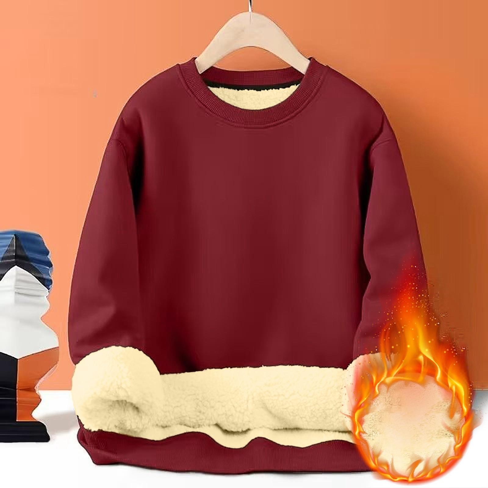 

Чоловічі світшоти з довгим рукавом, флісовий повсякденний пухнастий пуловер із круглим вирізом, тепла зима XXL винний