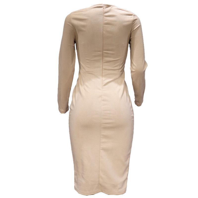 DAFIFY Women's Fashion Spring Autumn Solid Color Print Long Sleeve Square Collar High Waist Casual Dresses