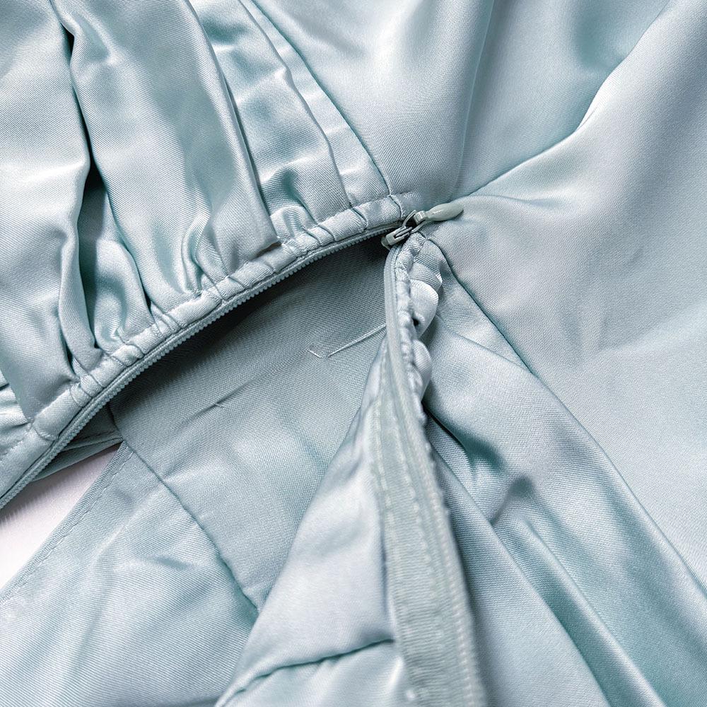 European & American Party Satin Bell Sleeve V-neck Waist-Cinching Short Dress