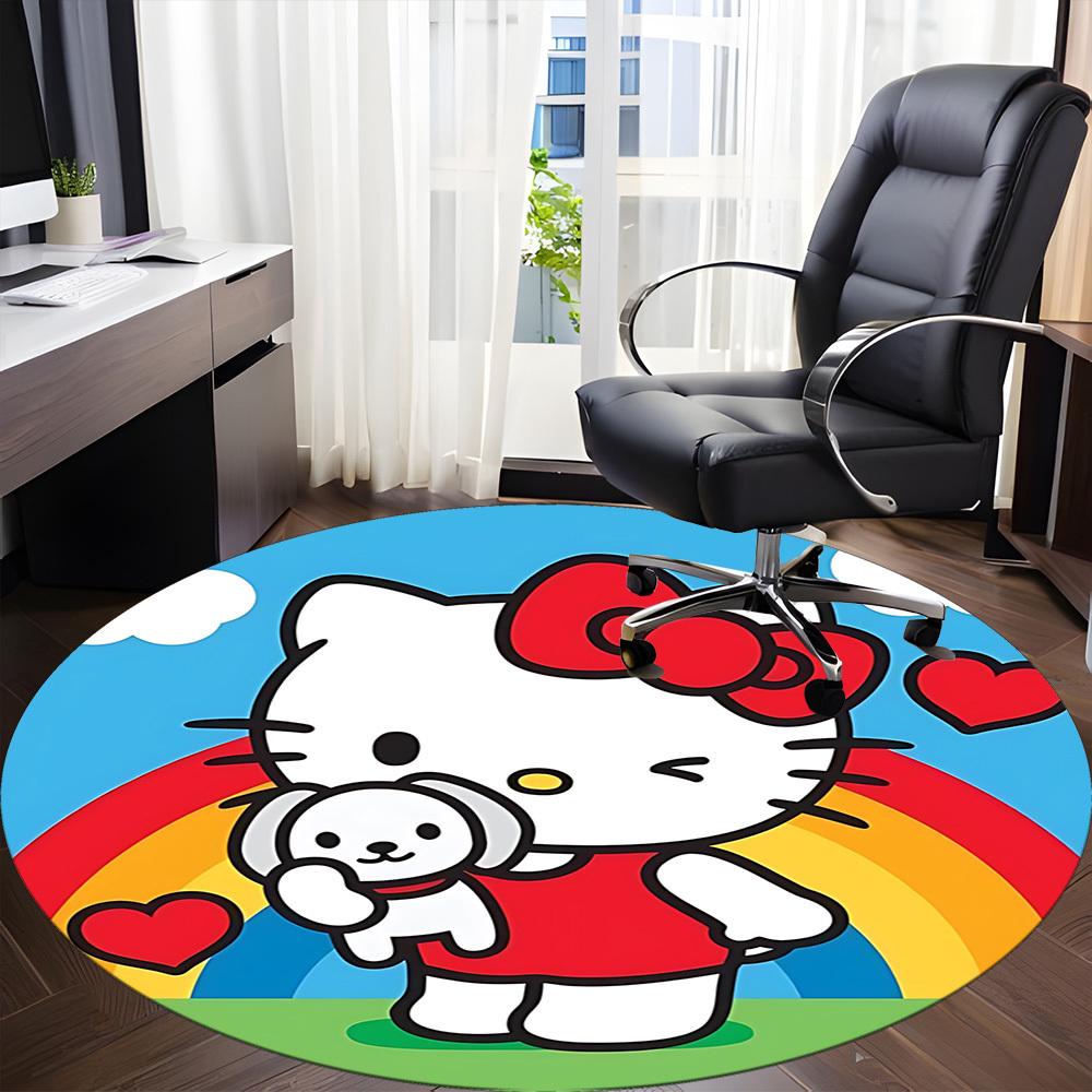 1pz Tappeto per Sedia Hello Kitty per Ufficio Antiscivolo, Tappeto Lavabile in Lavatrice per Ufficio, Decorazione Festiva per Stanza per Natale, Compleanno Poliestere