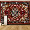 2D Ethnic Mandala Tapestry, Retro Red Teal Boho Wall Decor for Home