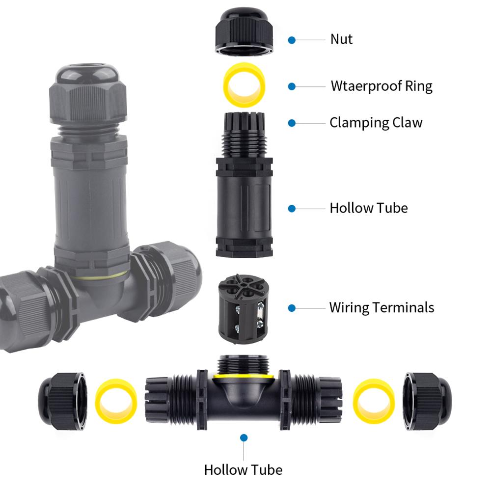 IP68 M25 3-Wege T-Form Outdoor-Verteilerdose 2/3/4/5 Pin Schraub-Spleißklemme für LED-Licht Garten Wasserdichter Kabelverbinder