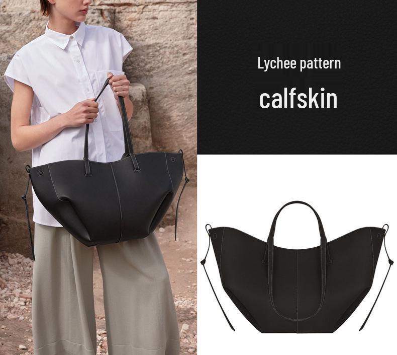 Genuine Polene Women's Large Cowhide Tote with Pleated Design – Shoulder and Underarm Fashion Bag.