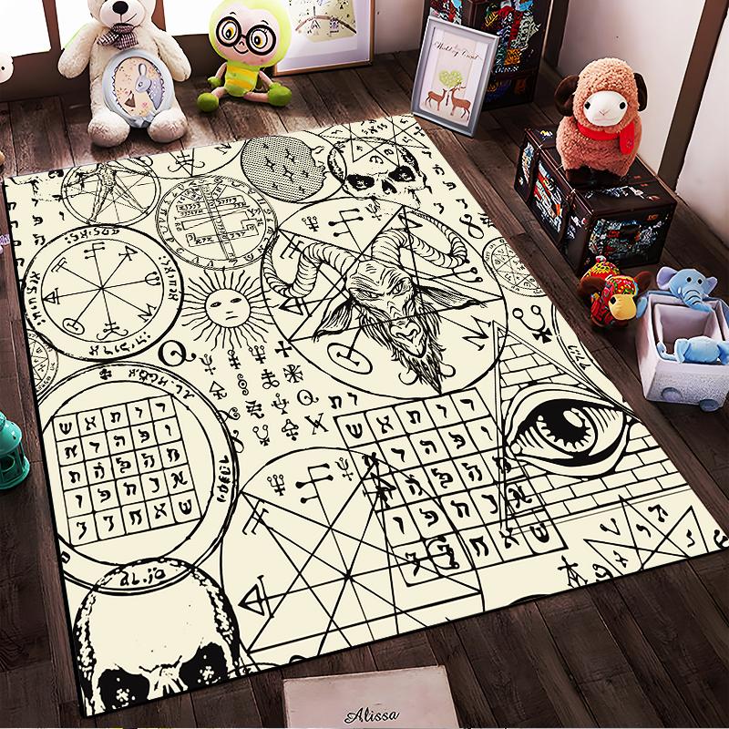 Mystical Symbols Printed Rug Non-slip rug suitable for living room and bedroom sofas