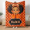 Happy Girl Bow Multi-purpose Customizable Blanket Personalized Text Durable Comfort Versatile for Sofa Couch Office Bed Picnics