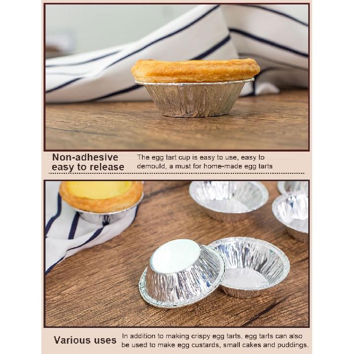 100pcs Reusable Aluminum Foil Baking Cups Egg Tart Pan Cupcake Case Tar Cake Mold Bakewares with Tin Barbecue Seasoning