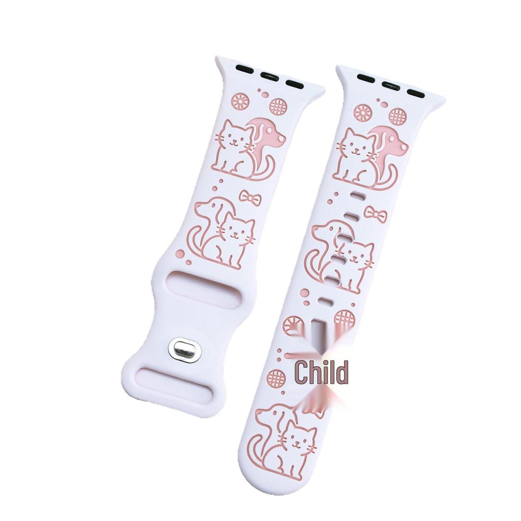 Silicone Watch Strap for Apple Watch S10/S987654 with Cat & Dog Pattern