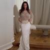 Womens Sequin Cutout Knit Sweater Loose Fit Long Sleeve Casual Street Style Champagne Color S-L