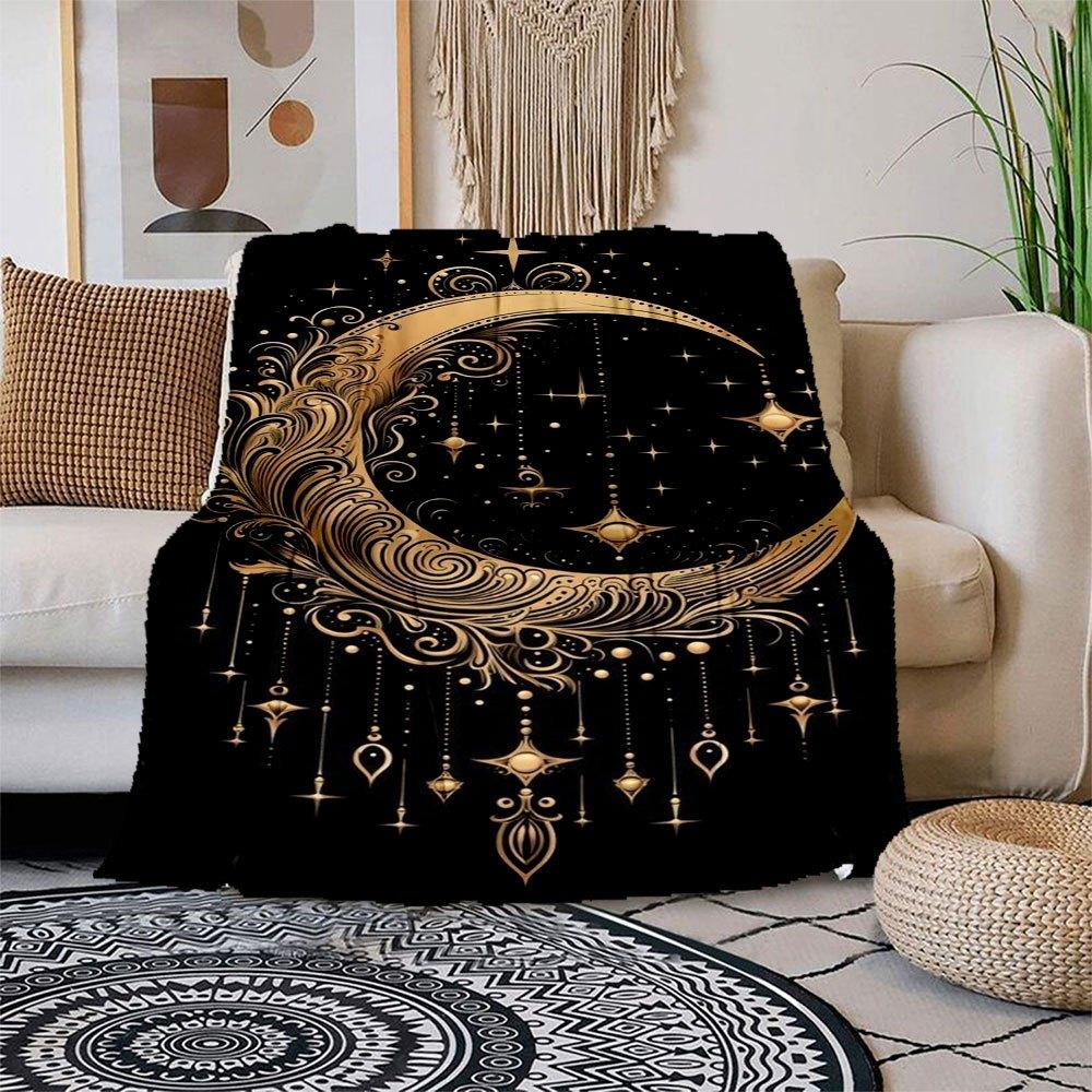 Goldener Halbmond Wandkunst DekorDecke Flanell Überwurfdecke für Sofa, Bett, Reise, Camping, Büro