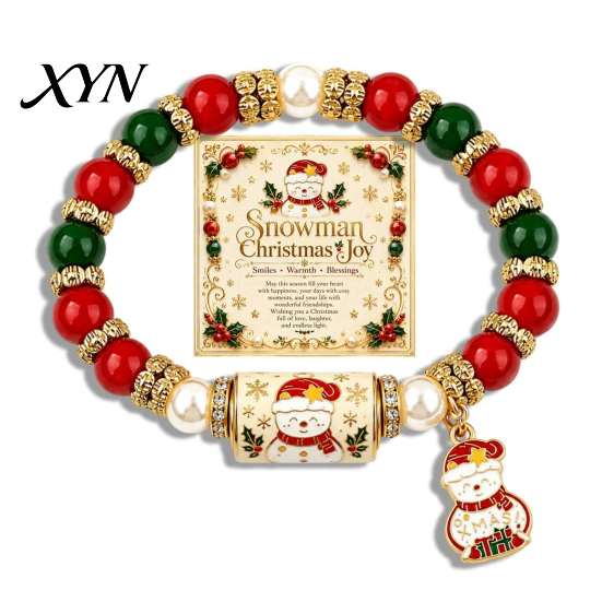 Seasonal Beaded Wristband Set Christmas Bracelet, Elastic Stretch Bracelet with Xmas Gifts for Sister Friend Tree Charm, Holiday Jewelry Women