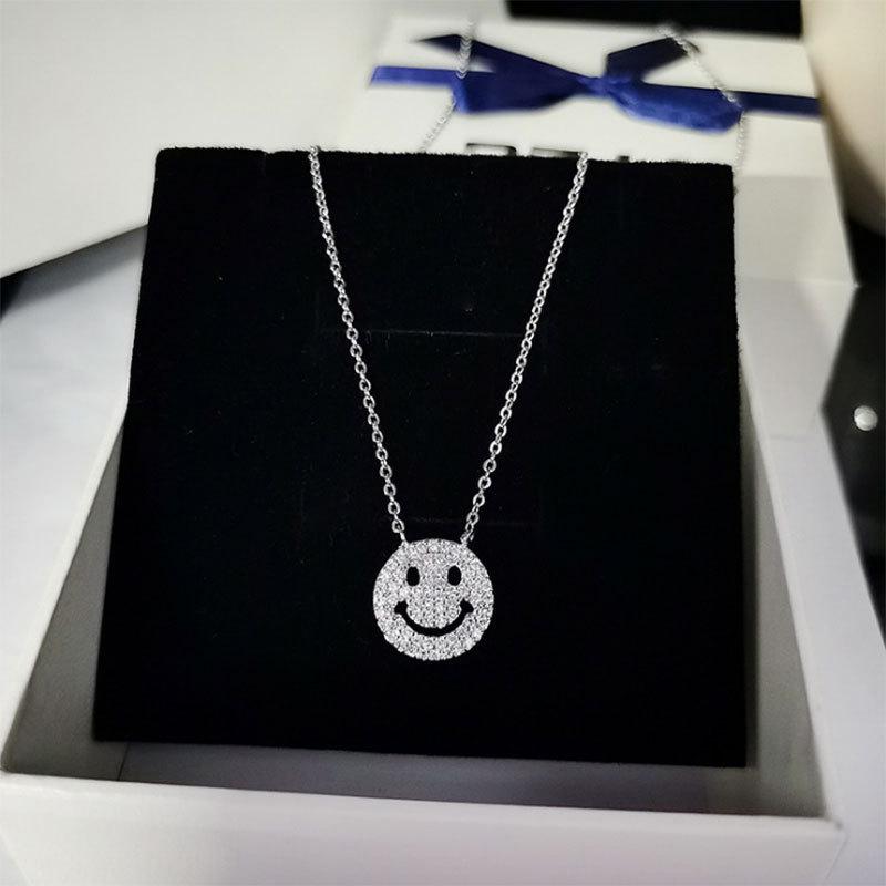 Trendy Zircon Smile Face Necklace: Women's Clavicle Chain with Hip Hop Korean-Japanese Design