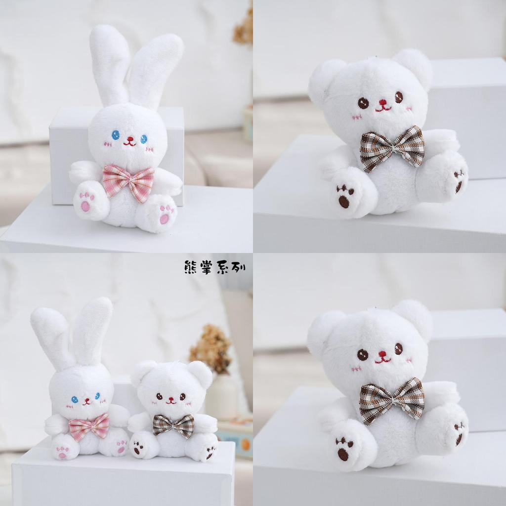 Cute Fluffy Plush Bear And White Rabbit Keychain Soft Stuffed Animal Bag Charm