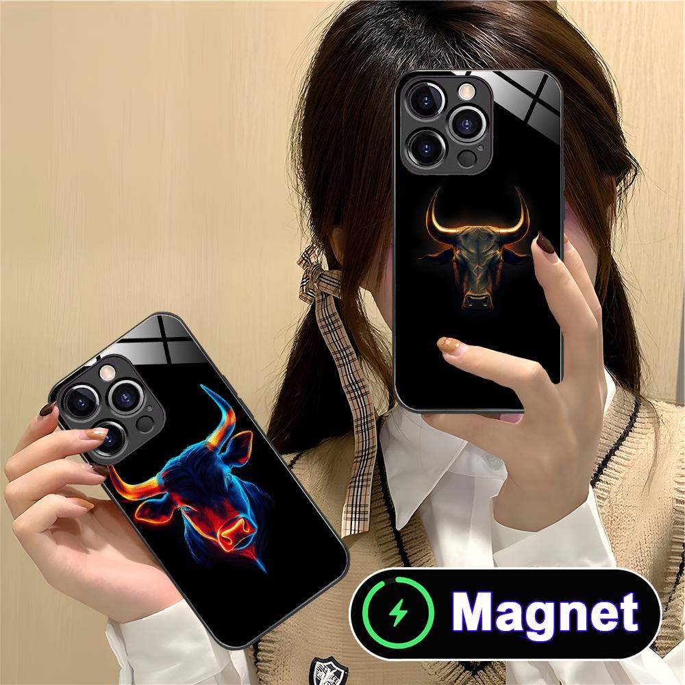 Bull Head Phone Case for iPhone 17 16 15 14 13 12 11 Air Pro Max Plus Mini Glass MagSafe Cover