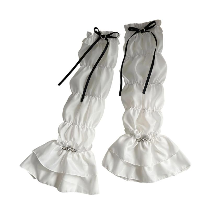 Elegant Lace Trimmed Chiffon Arm Sleeves With Ruffled Detail Photoshoot Costume Sleeves For Cosplay And Anime Fashion