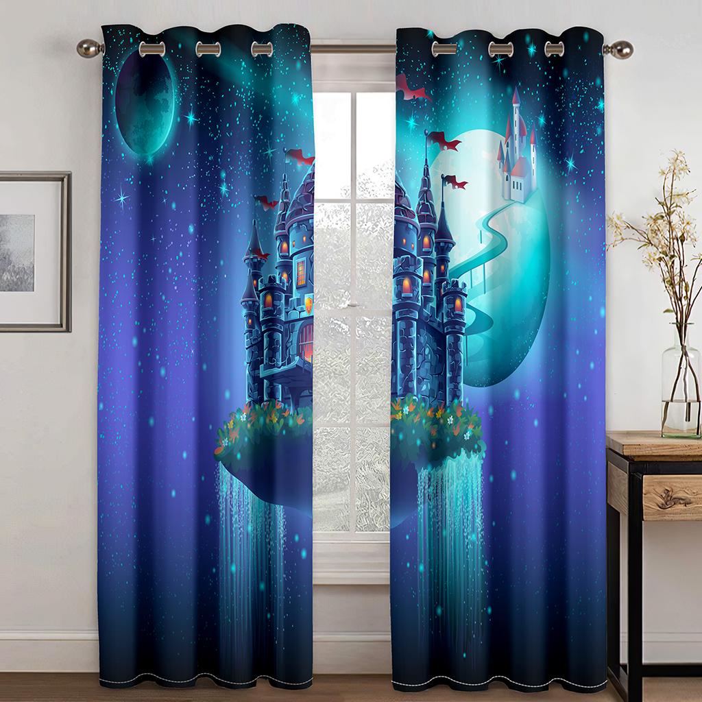 3D Cartoon Dream Castle Curtains Plant Floral Curtains 2PCS Kids Room Girls Room Living Room Bedroom Balcony Study Room Decor