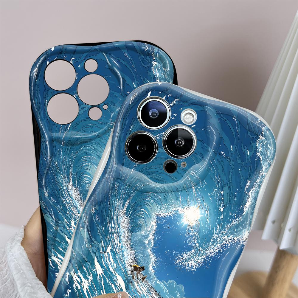 Cartoon Pattern Cream Texture Casing Wavy Edge Soft Silicone Cover Phone Case for IPhone Samsung Huawei Honor Xiaomi Redmi Infinix Tecno