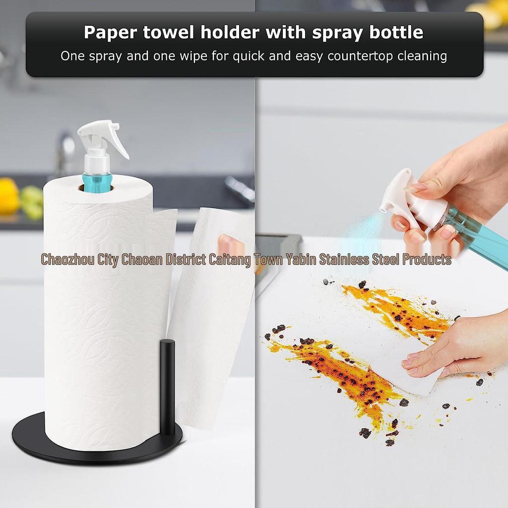 Stainless Steel Vertical Paper Towel & Cling Film Holder with Makeup Remover Tray